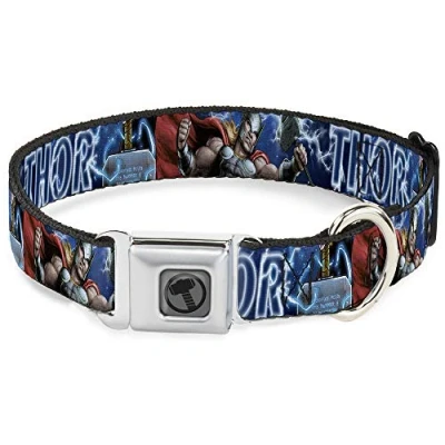 Imagen de Collar para Perro Hebilla de cinturón Seguridad Avengers Thor Hammer Acción Pose Galaxy Blues Blanco 15 a 26 Pulgadas 1.0 Ancho, DC WTH023 L