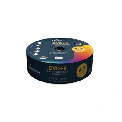Imagen de Dvd+r Mediarange 16x Inkjet Fullsurface Printable Cake 25 47gb Mr408