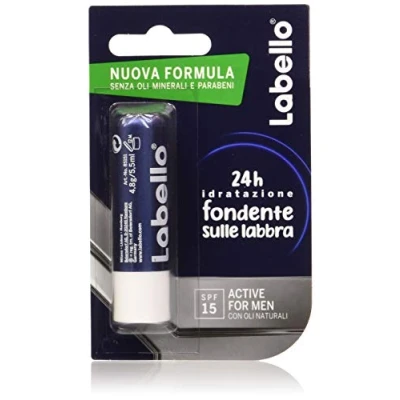 Imagen de Labello Active For Men Bálsamo labial hidratante con manteca de karité y aceites naturales, 4,8 g, SPF 15
