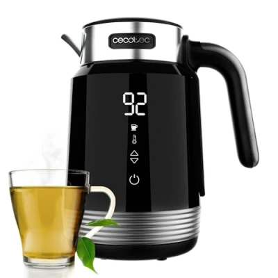Imagen de Cecotec Hervidor de Agua 1,7L Eléctrico ThermoSense 600 Touch Black. 2200W, Libre BPA, Acero Inoxidable y Plástico máxima Calidad, Luz led Funcionamiento, Base 360º