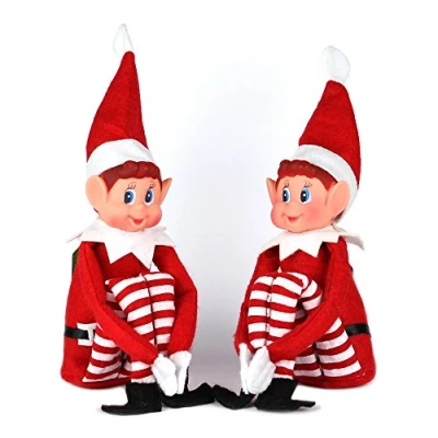 Imagen de eBuyGB Paquete de 2 Elfos Navidad con Cara Sonriente para Sentarse en el Estante, Color Rojo