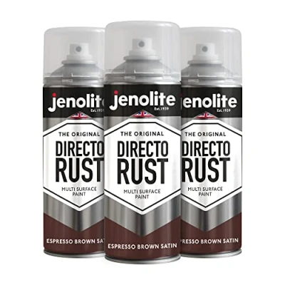 Imagen de JENOLITE DIRECTORUST Pintura en aerosol satinada MARRÓN EXPRESO 3x400ml multisuperficie todo uno: metal, madera, plástico Aplicar directamente sobre el óxido RAL 8017