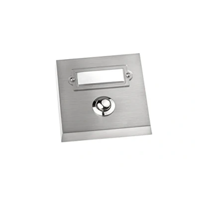 Imagen de HUBER pulsador de timbre superficie metal con placa identificación I latón cromado puerta frontal