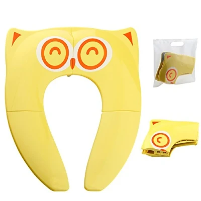 Imagen de Gimars Asiento Inodoro Plegable para Niño Reductor WC Portatil Plástico Antideslizante Infantil con Bolsa de Transporte Adaptador Reutilizable Viaje Hotel u Otro Lugare Público,Amarillo