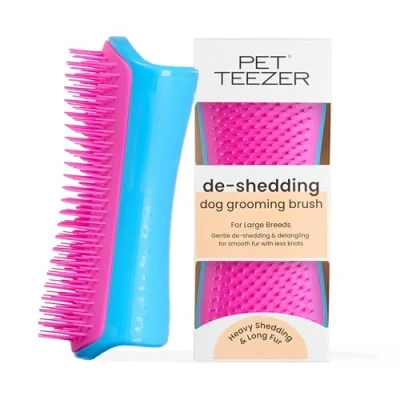 Imagen de Tangle Teezer Pet Cepillo de doble nivel para perros Dientes polímero suave Ideal razas capa Ergonómico y fácil limpiar Azul rosa