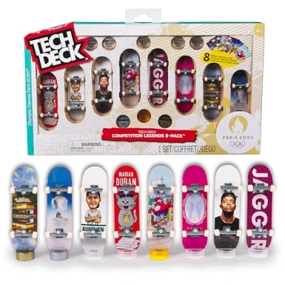 Imagen de Tech Deck Competition Legends Juego de 8 monopatines Skate olímpicos auténticos París 2024, Soportes Tabla Individuales, Tarjetas Atleta a Partir 6 años