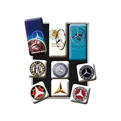 Imagen de Nostalgic Art Juego de Imanes Retro, Mercedes Benz Logos Regalo para Aficionados a Coches, Decoración la Nevera, Diseño Vintage, 9 Unidades