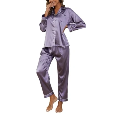 Imagen de Reliwel Conjunto de Pijama Seda 2 Piezas Manga Larga con Botones Ropa Descanso Satén Noche Largo Pantalón Otoño e Invierno Loungewear S XXL