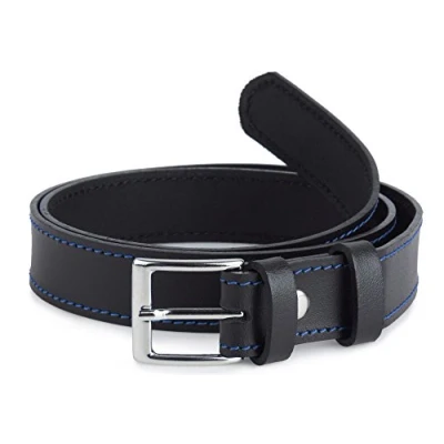 Imagen de Ladeheid Cinturón de Cuero para Niños K1D5 (Negro/Azul, 70 cm (Largo total 89 cm))