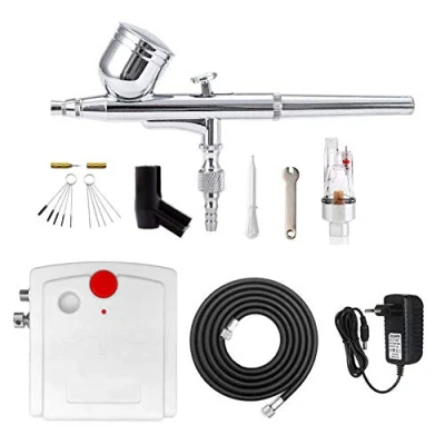 Imagen de Aerografo con Compresor Profesional Mini Kit de Aerógrafo Gravedad Alimentar Aire para Arte Pintura Tatuaje Manicura Craft Cake Juego Limpieza Airbrush
