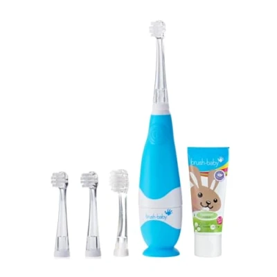 Imagen de brush baby El juego de cepillos dientes eléctricos Blue BabySonic incluye 4 cabezales cepillo y 1 batería AAA (juego azul)