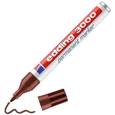Imagen de edding 3000 marcador permanente marrón 10 rotuladores punta redonda 1,5 3mm indeleble de secado rápido resistente al agua y a los borrones cartón, plástico, madera, metal, tela universal