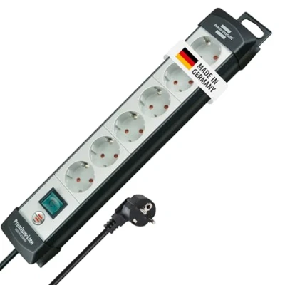 Imagen de Brennenstuhl Premium Line regleta de enchufes con 6 tomas corriente (cable 3m, interruptor, montable, Made in Germany) negro/gris