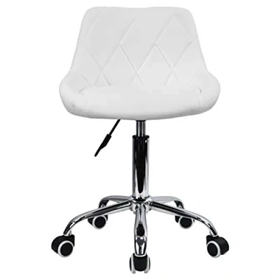 Imagen de KKTONER Silla De Escritorio Tapizado En Cuero PU Ordenador con Ruedas Estudio Regulable Altura Giratoria Blanco