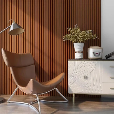 Imagen de NEU.HOLZ Set de 12x Paneles Pared Acústicos Revestimiento Paredes Listones Decorativos en MDF y Fieltro 120 x 60 2 cm (8,64 m²) Color Teca