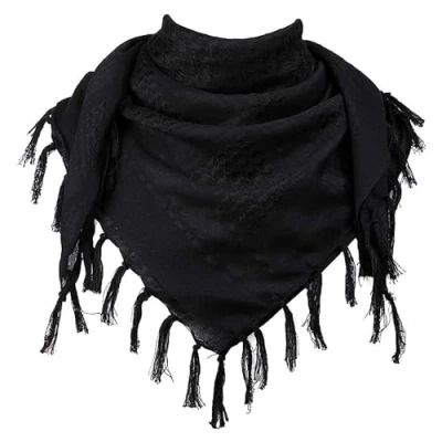 Imagen de Bufanda Shemagh de algodón suave, sombrero árabe para el sol, combate, desierto, Keffiyeh SAS, ejército, táctica, militar, cabeza, cuello, máscara, Negro, Talla única