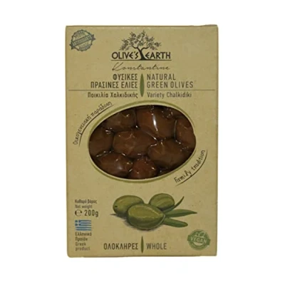 Imagen de Olive&#039;s Earth Aceitunas Verdes Naturales Griegas Variedad Calcídica, 200 g, Paquete de 4 x g (Total: 800 g)