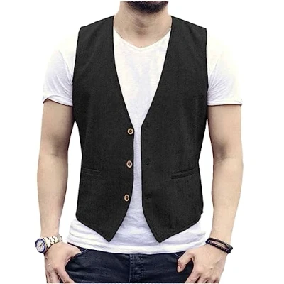 Imagen de AeoTeokey chaleco de lino verano para hombre, informal, ajuste regular, Negro , M