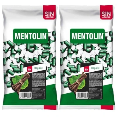 Imagen de MENTOLÍN pack de 2 kg caramelos duros sabor regaliz sin azúcar, 2x1kg