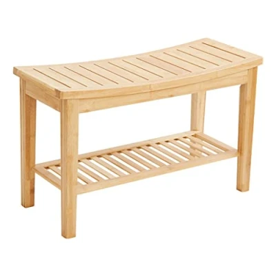 Imagen de Taburete de Banco Ducha bambú con Estante Almacenamiento,Taburete Afeitar reposapiés pies Antideslizantes,Taburete Cambiar Zapatos baño,Sala Estar,Dormitorio,Entrada (C)