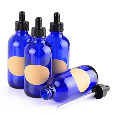 Imagen de stonylab 120ml (4 oz) 4 Pack Frasco Gotero de Vidrio, Botella Cuentagotas Vidrio Vacío Azul con Cónico y Etiqueta, para Fragancias Aromaterapia Aceites Esenciales