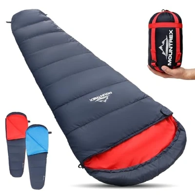Imagen de MOUNTREX® Saco de Dormir Pequeño tamaño y Ultraligero (720 g) Exterior Verano Tipo Momia (205 x 75 cm) Compacto, cálido Ligero para Camping, Viajes o Festival
