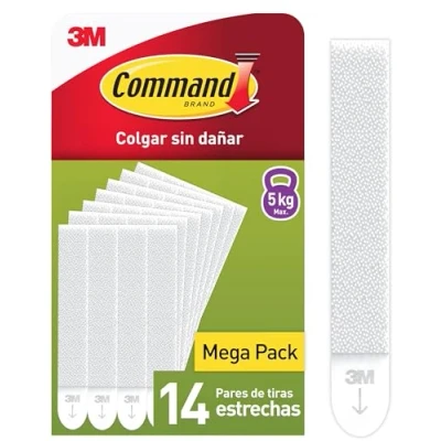 Imagen de Command Tiras Adhesivas para Colgar Cuadros con Marco Estrecho, Pack de 14 x 2 Blancas Estrechas Sin Agujeros y Taladrar