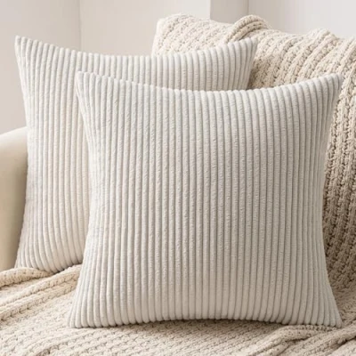 Imagen de MIULEE Navidad Funda Cojines para Sofá de Almohada Corduroy Súper Suave Cojin Pana a Rayas Decoración Moderna Silla Cama Sala Estar Dormitorio 45x45 cm 2 Piezas Beige