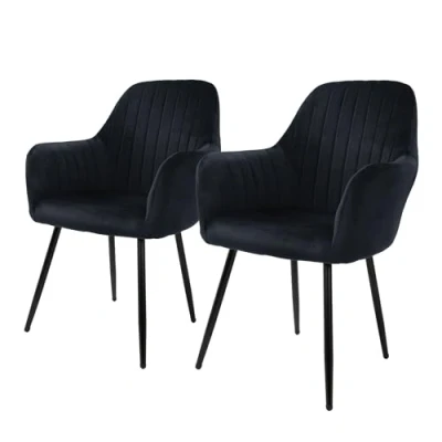 Imagen de ML Design 2X Sillas de Comedor Negras Ergonómicas, Asiento Tapizado Aspecto Terciopelo Patas Metal con Respaldo y Reposabrazos Sillón Moderno para Mesa Salón Oficina Dormitorio Cocina