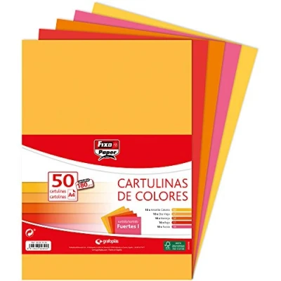 Imagen de Fixo Paper 00001494 Paquete de cartulinas colores A4 Surtido fuertes I, 50 unidades, 180g