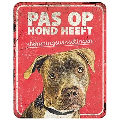 Imagen de D&amp;D Home, Panel de Aversión Atención al Perro, 25x20x0,3 cm, Versión Holandesa, Fondo Rojo, Señal Advertencia Metal Resistente óxido con Texto Divertido