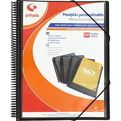 Imagen de Grafoplás 39846010. Carpeta Fundas Personalizables, Maxiplás, 60 Fundas, Negro, 30.8 x 24 22
