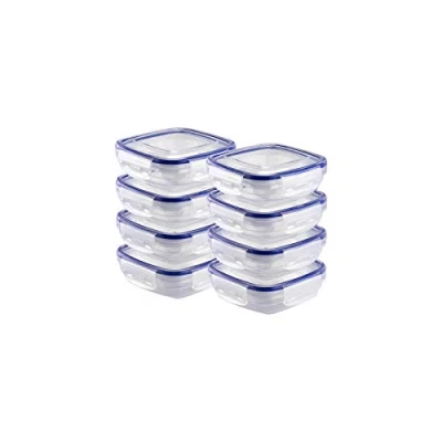 Imagen de Grizzly Juego de 8 tarros plástico con tapa, planos, cuadrados, apilables, aptos para microondas y lavavajillas