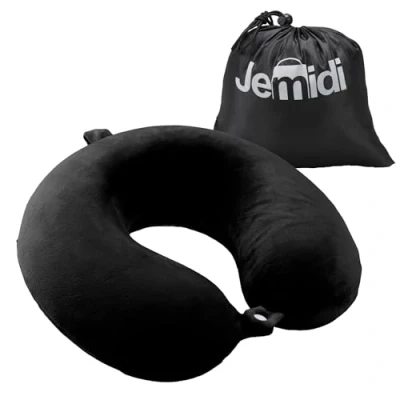 Imagen de JEMIDI Almohada de Viaje Cojin Cuello 200 g Espuma Viscoelastica para Avion o Coche con Bolsa Guardar y Llevar Cojín Cervical Niños Adultos Negro