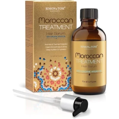 Imagen de Simon&amp;Tom Moroccan Treatment Sérum Capilar Nutritivo Aceite de Argán 100% Puro para Cabellos Secos/Dañados 100ml Hidrata, Suaviza, Repara y Aporta Brillo Protector Térmico Hecho en España