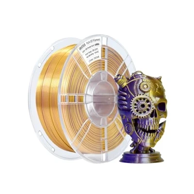 Imagen de iBOSS filamento PLA para impresora 3D, de 1,75 mm, seda bicolor, coextrusión brillante, impresión 1 kg (2,2 lbs), bicolor dorado y morado