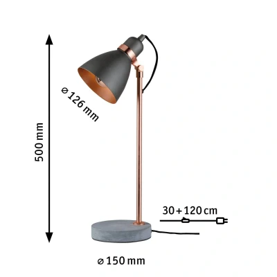 Imagen de Paulmann 79624 Neordic Orm máx. 1x20 W, luminaria de sobremesa E27, lámpara para mesita Noche Gris/Cobre Mate 230 V Metal/hormigón, sin Fuente luz