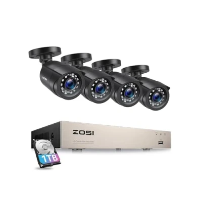 Imagen de ZOSI Kit de Videovigilancia 5MP Lite 8CH H.265+ Grabador DVR con (4) 1080p Cámara Seguridad Exterior, Visión Nocturna, Alarma Movimiento, 1TB Disco Duro