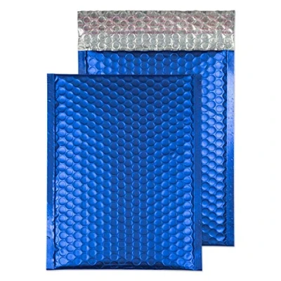 Imagen de Purely Packaging Sobres autoadhesivos (acolchados con papel de burbujas, C5+, 250 x 180 mm, 100 unidades), acabado cromado metalizado, color azul neón