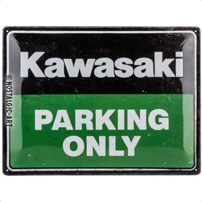 Imagen de Nostalgic Art Cartel de chapa retro, Kawasaki Parking Only Green Idea regalo para aficionados as motos, metálico, Diseño vintage, 30 x 40 cm
