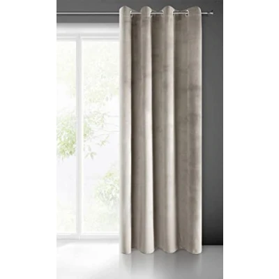 Imagen de Eurofirany Pierre Terciopelo con Ojales 1 Pz. Cortina Termicas Aislantes Visillo de Ventana Opaca para Dormitorio Salón Privacidad, 215 g/m Tela Metal, Beige, 140x250 cm