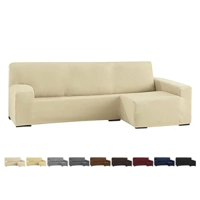 Imagen de GFD Funda de Sofá Chaise Long, Protectora Longue L Tela Elástica Ajustable, Resistente Perros Gatos Mascotas (Beige, Derecha)
