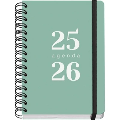 Imagen de Dohe Agenda Escolar 2025 2026 Semana Vista, Tamaño A5 (15x21 cm), Español e Inglés, Septiembre a Junio, Cierre de Espiral Doble y Goma, Tapa Flexible, 4 Páginas Pegatinas GRAMMAR Verde