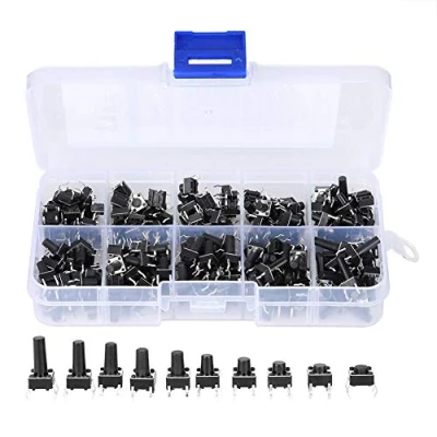 Imagen de 200PCs 10W Tact Switch Kit, Tactile Push Button Micro Momentary Surtido Kit y Caja de plástico, Estrictos estándares control calidad, Alto rendimiento(200Pcs)