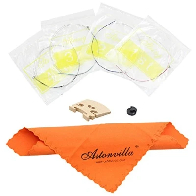 Imagen de Dilwe 4 en 1 de Juego Violin Strings &amp; Rubber Mute Maple Wood Bridge Cleaning Cloth Accesorios Kit