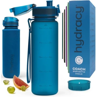 Imagen de Hydracy Botella de Agua con Marcador Tiempo 500 mL Deportiva sin BPA Gimnasio Antifugas Funda Antitranspirante e Colador Infusión