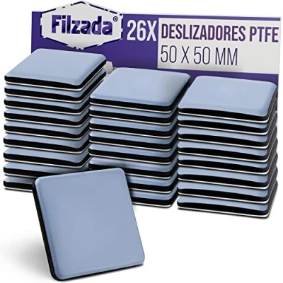 Imagen de Filzada® 4x Almohadillas de Teflón para Muebles autoadhesivo 50 x mm (cuadrado) Deslizadores profesionales muebles/deslizadores alfombras PTFE (Teflón)