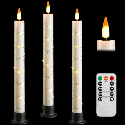 Imagen de Da by vela LED sin llama con temporizador remoto, de color marfil 9.6 pulgadas envolvente alrededor la lámpara hada, mecha falsa a pilas, ventana intermitente 3D. 3