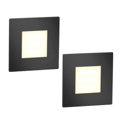 Imagen de ledscom.de 2 LED luz de escalera/luz pared empotrada FEX para interior y exterior, angular, negro, 85 x 85mm, blanco cálido