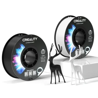 Imagen de Creality filamento PETG oficial negro y blanco, para impresora 3D de 1,75 mm, 2 kg, sin enredos, fuerte unión rendimiento saliente, precisión dimensional +/ 0,03 mm